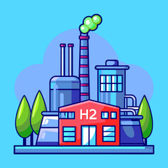 Obraz premium Green Hydrogen H2 Future Energy Power Plant Outline: Silhouette of Industrial Factories and Power Plants AI Generative