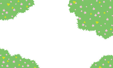 ピンクの花と草地の背景イラストフレーム