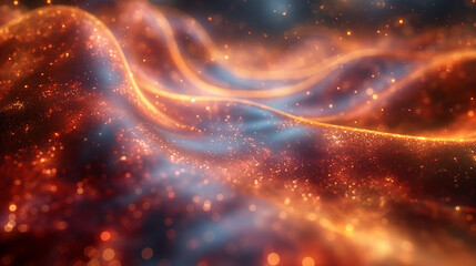 Space-inspired abstract background with flowing waves of pink and purple shades, set on a dark base. Enhanced with glowing particles