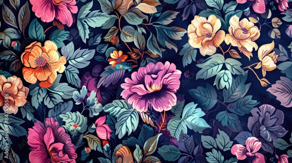 Wall mural Fabric Design with Floral and Allover Patterns