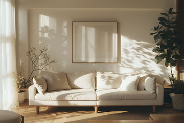Muji minimalist living room interior design, illustration