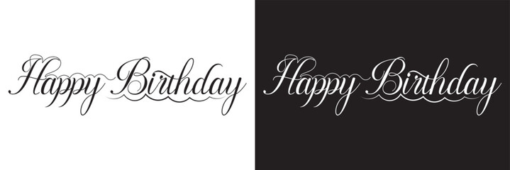 Happy Birthday handwritten lettering. Continuous line drawing text design. isolated on white and black background. Vector illustration. EPS 10