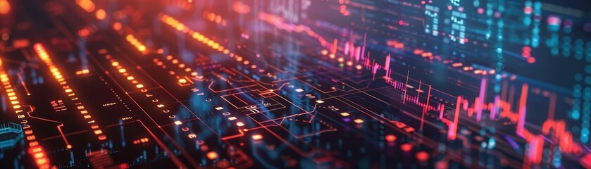 Abstract colorful digital background with glowing lines.