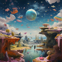 There is a man walking on a train track in a fantasy world generative ai
