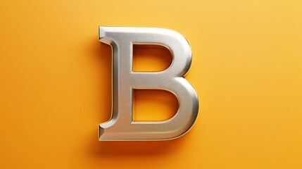 Alphabet silver concept with B letters isolated on orange and yellow background