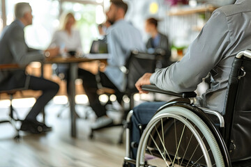 Fototapeta premium Businessman in a wheelchair leading a meeting, exemplifying workplace inclusion