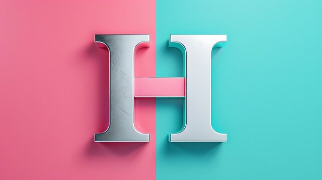 Alphabet silver concept with H letters isolated on teal and mangenta background