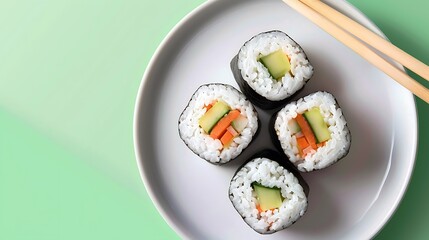 Appetizing tasty rolls on a plate isolated on colorful background