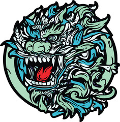 Fototapeta premium blue dragon tattoo. tattoo vector design