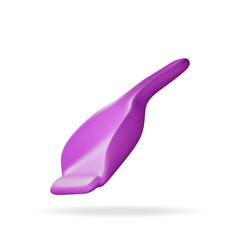 3d purple dustpan icon isolated on white. Render hand dust pan symbol, cleaning plastic scoop. House cleaning equipment. Household accessories. Realistic vector illustration