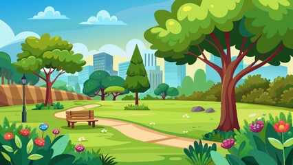 Naklejka premium green lawn in the park in summer silhouette illustration