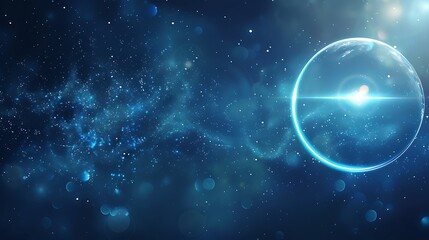 Fototapeta premium Beautiful Blue Circle Light with Lens Flare on Particles Background
