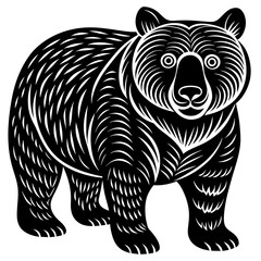 hand drawn bear in a minimal linocut style slim silhouette illustration