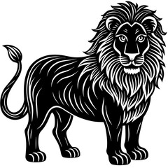 hand drawn lion in a minimal linocut style 4k si silhouette illustration