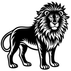 hand drawn lion in a minimal linocut style 4k si silhouette illustration