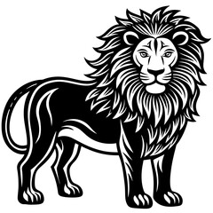 hand drawn lion in a minimal linocut style 4k si silhouette illustration