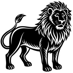 hand drawn lion in a minimal linocut style 4k si silhouette illustration