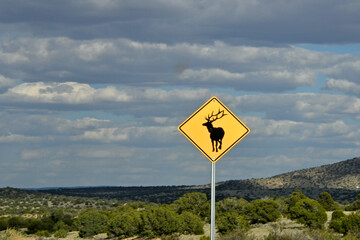 Elk zone warning sign, Route 66 near Peach Springs, Arizona 