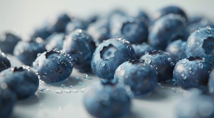 Fresh Blueberries Falling In Water With White Background