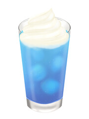 グラスに入った青いクリームソーダ　ホイップクリームのせ