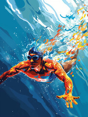 Underwater Swimmer in Dynamic Motion