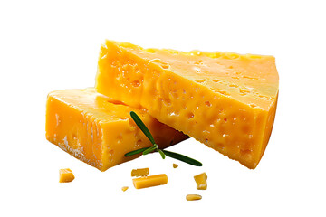 floated Single cheddar cheese slice isolate on transparency background