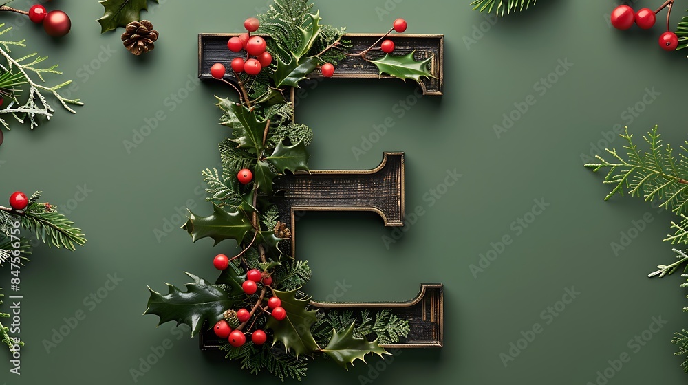 Wall mural Christmas alphabet letters E on green background