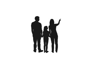 back view family standing silhouettes vector. young people with children in their arms. People stand holding shopping bag hands, view of the backs. vector illustration isolated on white background.