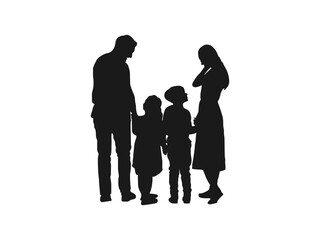 back view family standing silhouettes vector. group of young people with children in their arms. People stand holding hands, view of the backs. vector illustration isolated on white background.