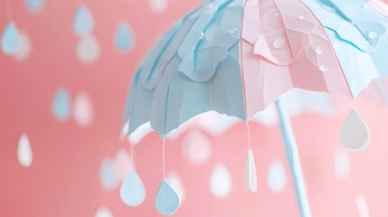 Obraz premium A charming umbrella adorned with delicate paper-cut raindrops, featuring a soothing pastel palette of soft blues and pinks, perfect for adding a touch of whimsy to any monsoon-themed project.