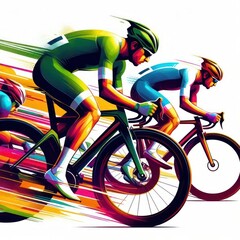 Fototapeta premium Bicycle racers competing on cycling championship abstract style colorful Isolated on white background