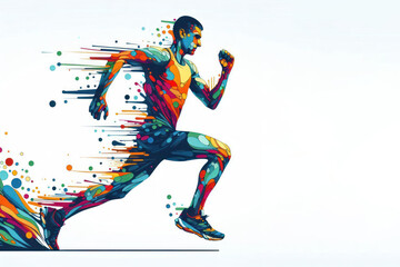 man effort running marathon abstract style colorful Isolated on white background