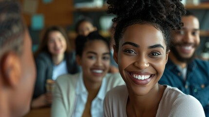Fototapeta premium Young black woman smiling happily dancing with long braids