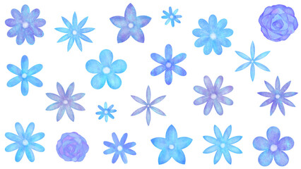 青色系の花のイラストセット