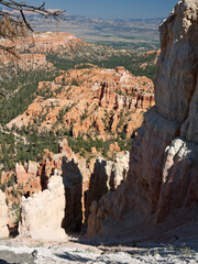 Looking down from the edge of Bryce Canyon, surreal landscape with giant red rock hoodoos, Rim trail