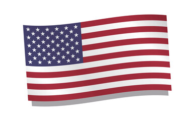 シンプルで艶・光沢感のある、風でゆれるアメリカ国旗・星条旗・フラッグのベクターイメージ