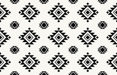 Ethnic tribal Aztec black and white background. Seamless tribal pattern, folk embroidery, tradition geometric Aztec ornament. Tradition Native and Navaho design for fabric, textile, print, rug, paper