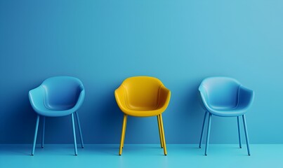 Yellow chair standing out from the crowd. Business concept. 3D rendering