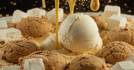 Delicious ice cream cone with chocolate