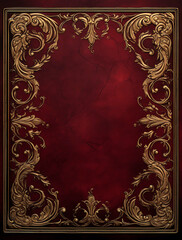 Red book cover with ornate gold border, dark fantasy style, simple background