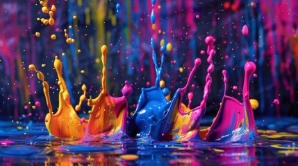 Explosive splashes of vivid paint expressionism abstract background