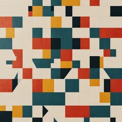 Fototapeta premium Abstract Geometric Pattern with Red, Yellow, Blue and White Squares.