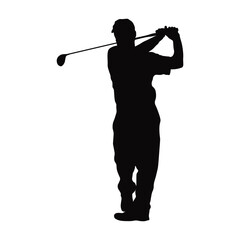 Naklejka premium Golf Man Silhouette Isolated on White Background. Vector Illustration in Flat Style.