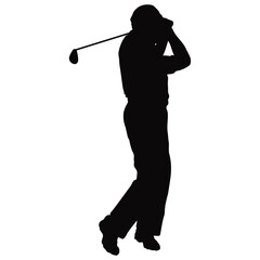 Golf Man Silhouette Isolated on White Background. Vector Illustration in Flat Style.