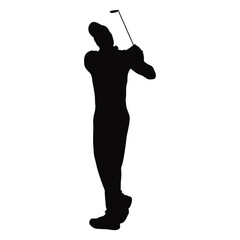 Obraz premium Golf Man Silhouette Isolated on White Background. Vector Illustration in Flat Style.