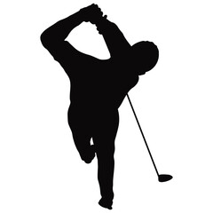 Golf Man Silhouette Isolated on White Background. Vector Illustration in Flat Style.