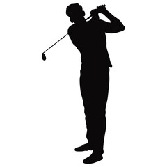 Golf Man Silhouette Isolated on White Background. Vector Illustration in Flat Style.