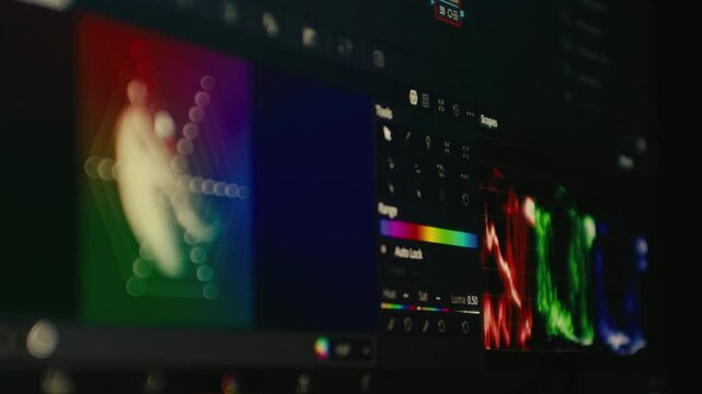 Color correction grading professional software dashboard close up 