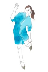 A young woman wearing  silver shoes