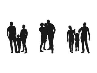 family Standing silhouettes vector. Set of vector silhouettes of a family, men, women, teenager and children, group of standing people. vector illustration isolated on white background.